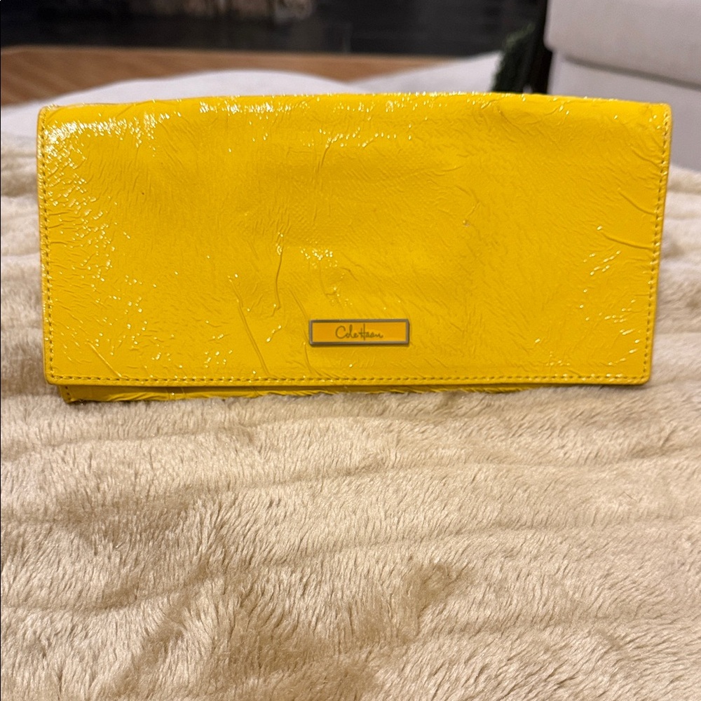 Cole Haan Elly II Vibrant Yellow Clutch with mirror